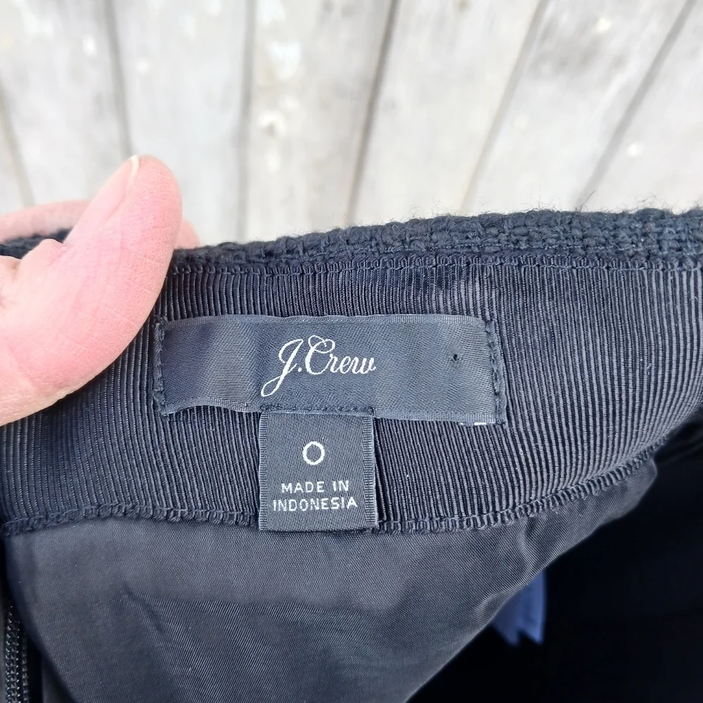 J. Crew‎ Womens Sz 0 Black Tweed Pencil Skirt Fringe Hem Textured  Knee Length